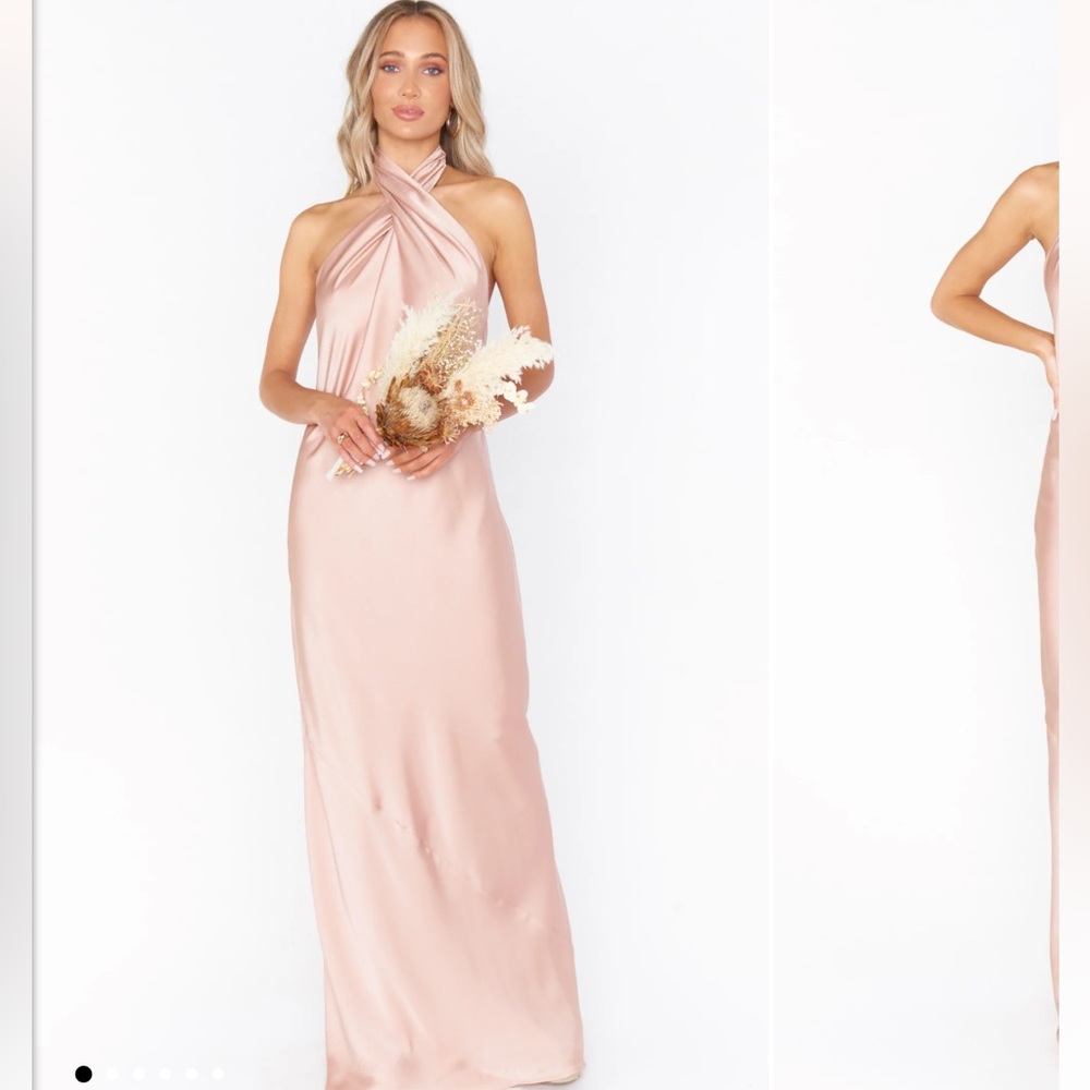 Show Me Your Mumu Jasmine Halter Dress - Rose Gold Luxe Satin